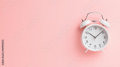 White alarm clock on a pink background.