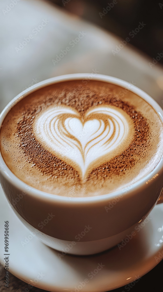 A close up of latte with heart shaped foam design, showcasing warmth and comfort A close up of latte with heart shaped foam design, showcasing warmth and comfort