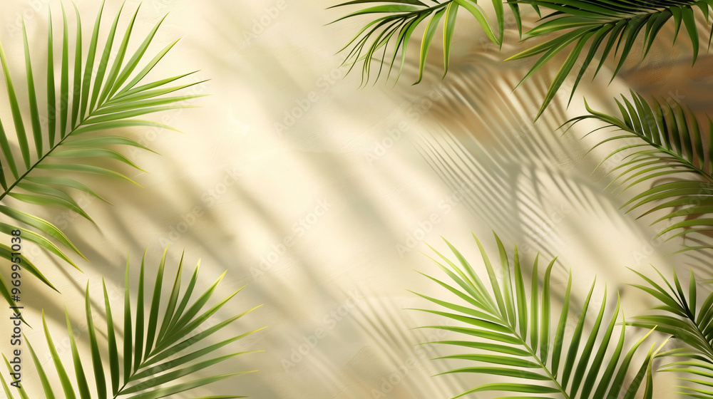 Beige background with shadows and palm leaves. Beige background with shadows and palm leaves.