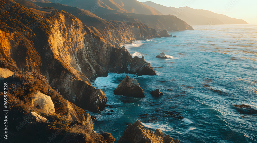 Obraz premium A cliffside viewpoint with a breathtaking ocean view waves crashing against the rocks below.