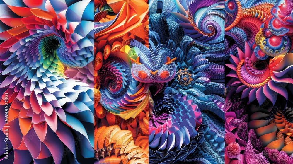 Vibrant abstract patterns boast intricate designs and vivid colors in a stunning display Vibrant abstract patterns boast intricate designs and vivid colors in a stunning display