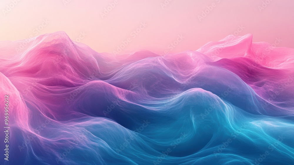 magenta and cyan waves blend in a surreal landscape, evoking motion and ...
