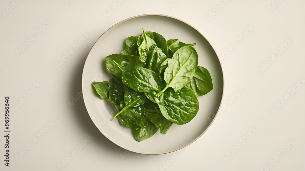 Fresh spinach leaves on ceramic plate for healthy eating and culinary inspiration Fresh spinach leaves on ceramic plate for healthy eating and culinary inspiration