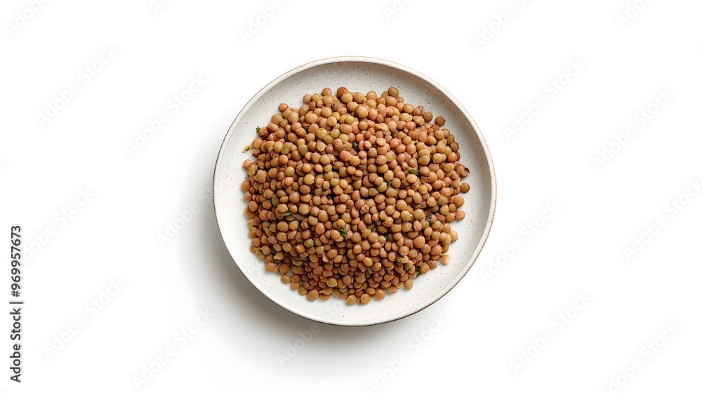Bowl of raw lentils on white background featuring minimalist composition and healthy ingredients Bowl of raw lentils on white background featuring minimalist composition and healthy ingredients