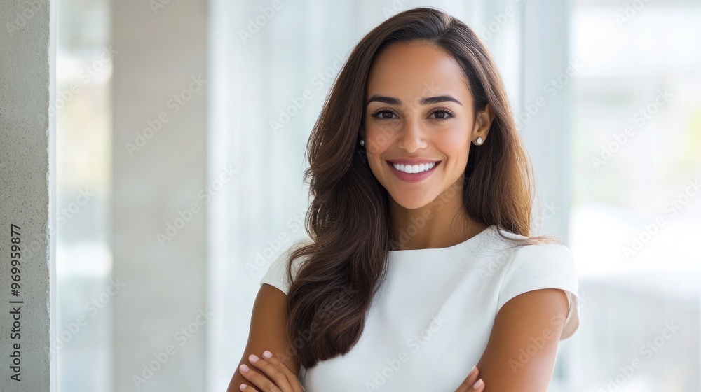 Portrait of a Smiling Woman with Long Brown Hair Portrait of a Smiling Woman with Long Brown Hair