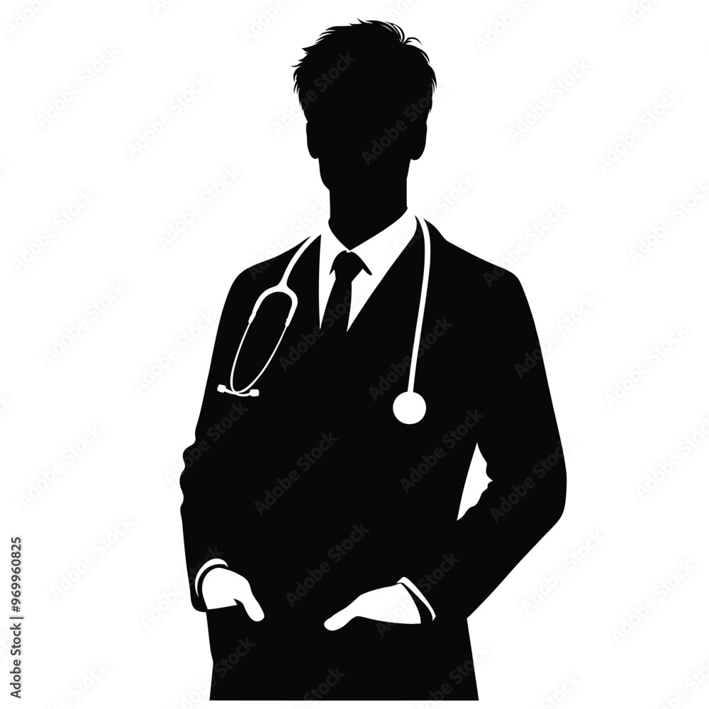 Silhouette of a Doctor Standing with Stethoscope Silhouette of a Doctor Standing with Stethoscope
