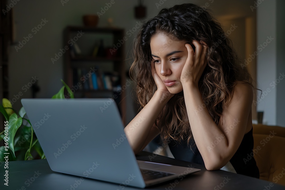 Woman Working at Laptop Looking Stressed Woman Working at Laptop Looking Stressed
