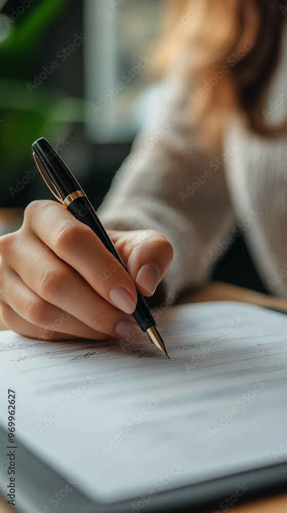 person signing a contract, closeup, created with generative AI technology person signing a contract, closeup, created with generative AI technology