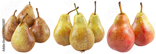 Ripe pears isolated on transparent background, set of