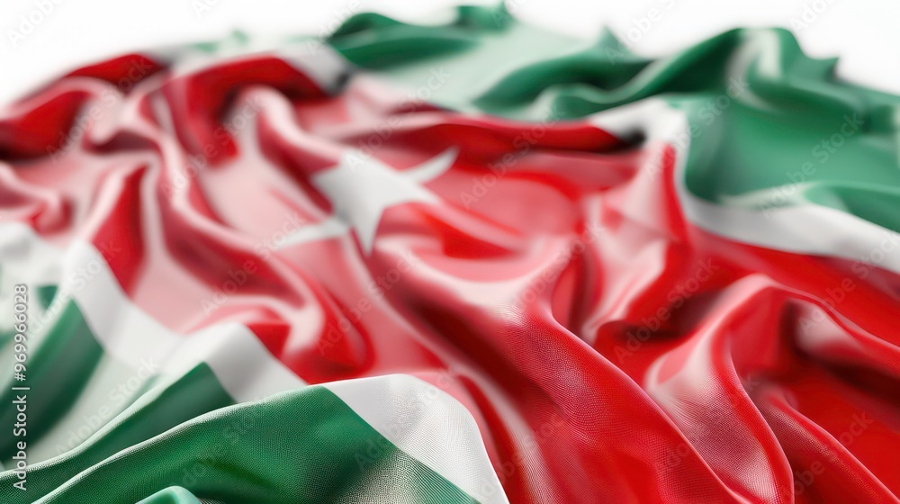 Close up of a green, white, and red flag with a star, waving in the wind. Close up of a green, white, and red flag with a star, waving in the wind.