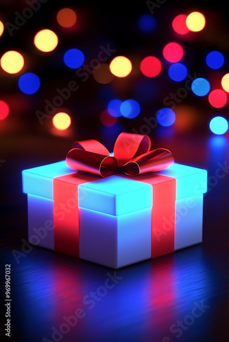 Wallpaper Mural Christmas Neon ribbon gift box with bokeh effects, for Black Friday, Cyber Monday, and Christmas holiday, with a bright and festive feel Torontodigital.ca