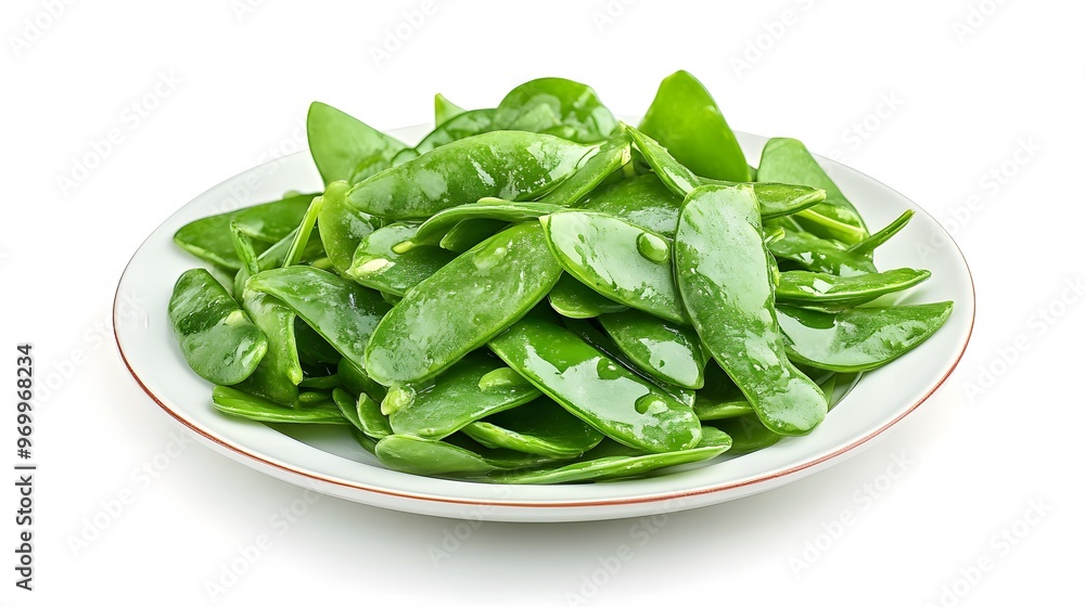 Fresh green snow peas on plate – healthy vegetable & vegan food inspiration Fresh green snow peas on plate – healthy vegetable & vegan food inspiration