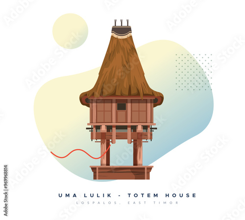 Uma Lulik - sacred totem houses - Lospalos, East Timor - Stock Illustration