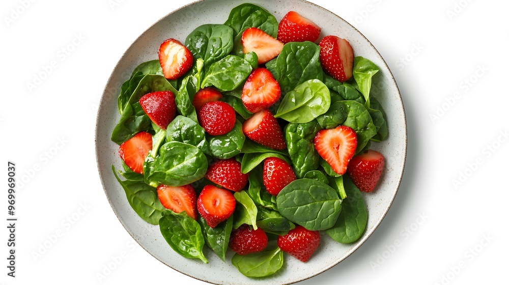 Fresh spinach and strawberry salad in ceramic bowl highlighting vibrant colors and healthy ingredients Fresh spinach and strawberry salad in ceramic bowl highlighting vibrant colors and healthy ingredients