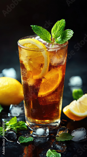 Refreshing iced tea with lemon and mint, perfect for hot day!