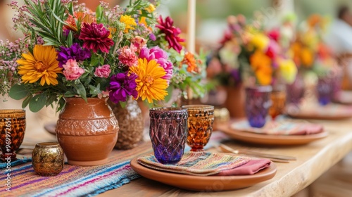 Wallpaper Mural boho wedding table mockup featuring terracotta pottery and vibrant textiles for a rustic-chic vibe Torontodigital.ca