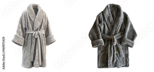 Fleece robe isolated on transparent background, set of