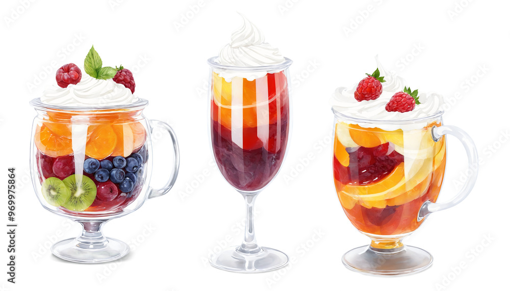 Fruit Desserts in Glasses on a transparent background Fruit Desserts in Glasses on a transparent background