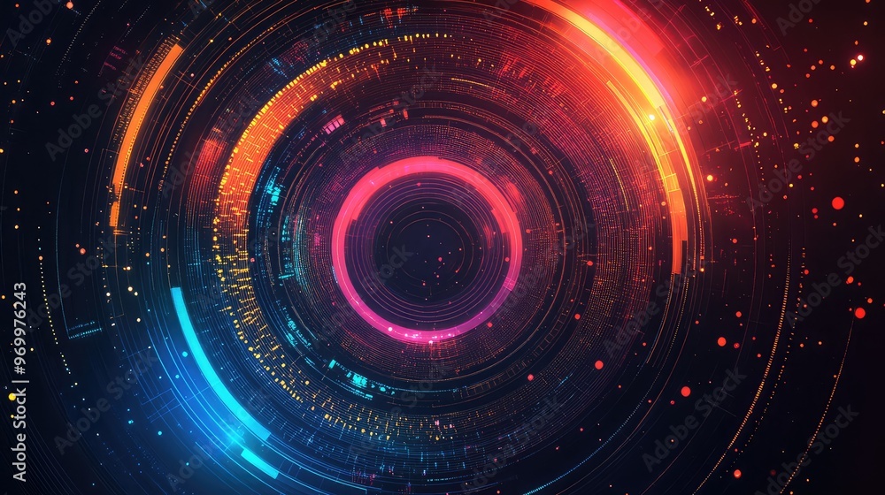 Obraz premium Futuristic Digital Vortex with Glowing Neon Lights - Abstract Cyber Technology Background