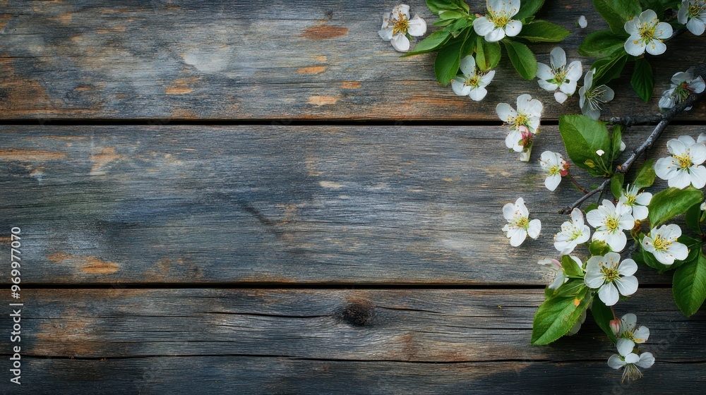 White Flowers on Rustic Wooden Background White Flowers on Rustic Wooden Background
