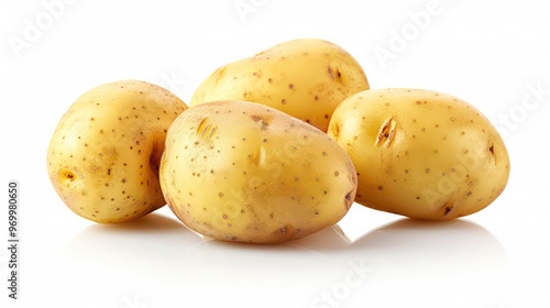 Four raw yellow potatoes isolated on white background. photo