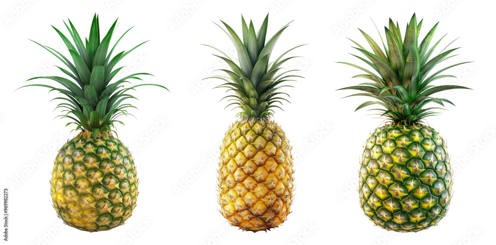 Fresh pineapple isolated on transparent background, set of Fresh pineapple isolated on transparent background, set of