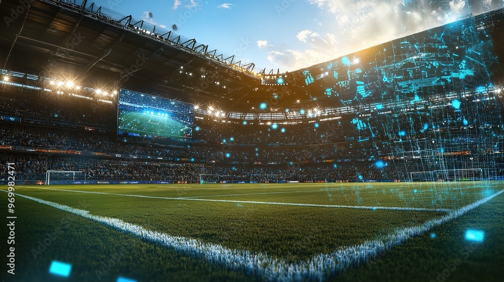 A TV broadcast showing detailed football analytics during a live match, enhancing the viewer experience A TV broadcast showing detailed football analytics during a live match, enhancing the viewer experience