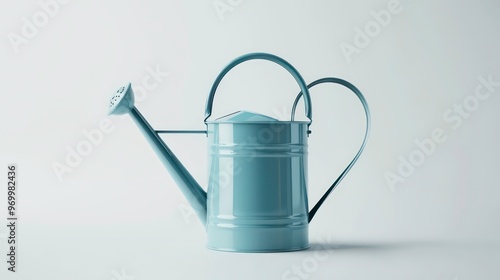 A gray metal watering can on a white background. photo