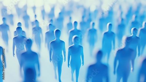 A Blurred Crowd of Blue Silhouettes Walking Forward