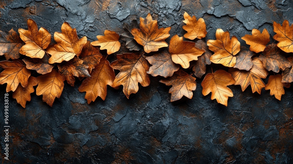 Golden Autumn Leaves on a Dark Textured Background Golden Autumn Leaves on a Dark Textured Background
