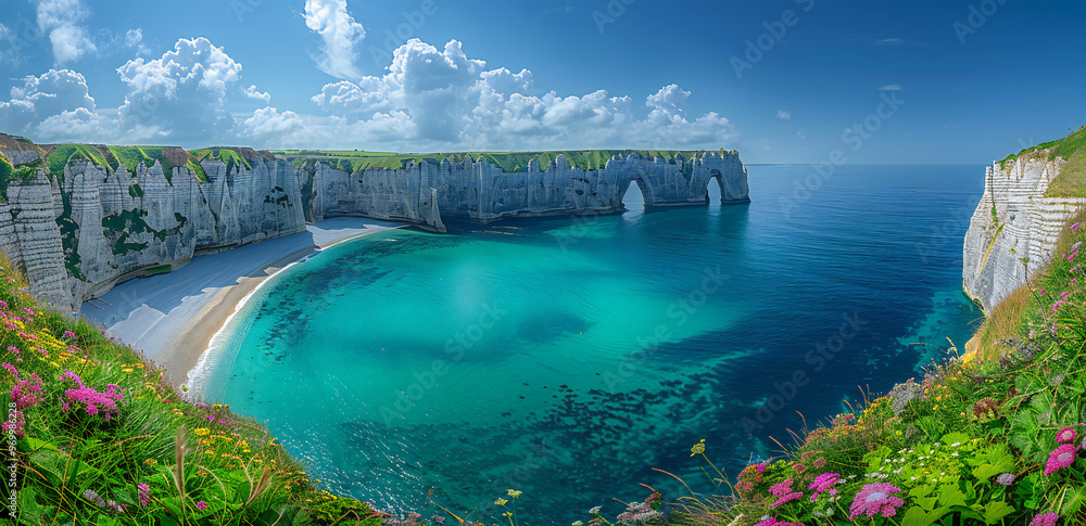 Obraz premium Panoramic Landscape of Etretat Cliffs