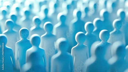 Abstract Blue Crowd of Faceless Figures