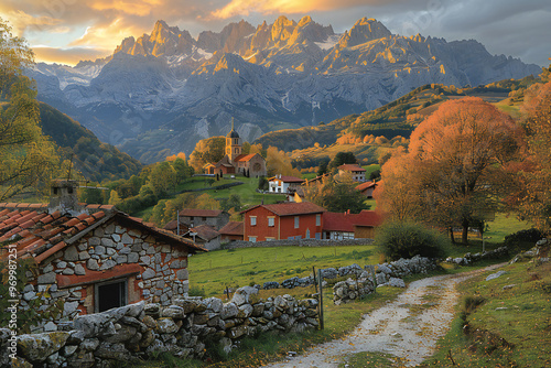 Picos de Europa Cityscape at Sunset photo