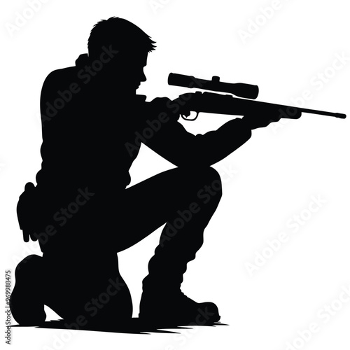 Silhouette of a Person Hunting with Rifle