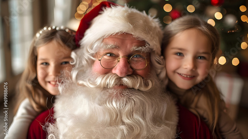 Santa Claus with Happy Kids in Christmas Celebration