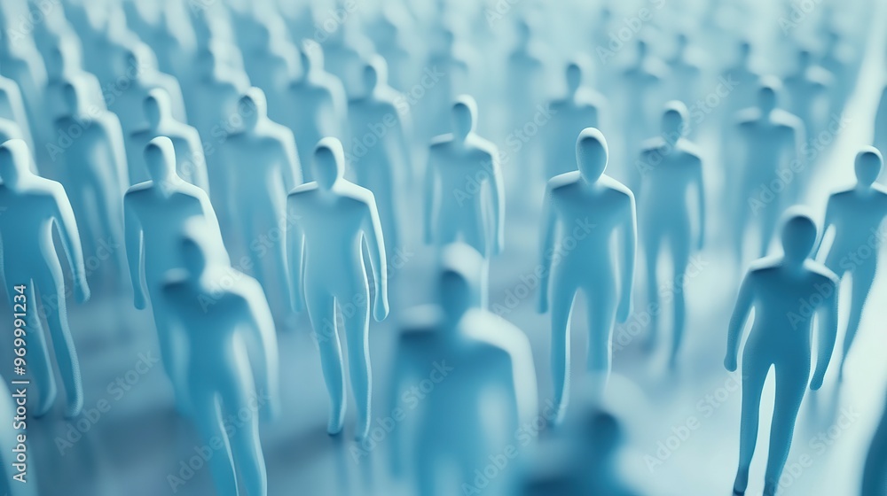 Obraz premium Abstract Crowd of Blue Silhouettes