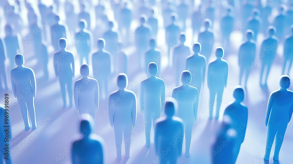 A Crowd of Blue Silhouettes Standing in a Blurry Background A Crowd of Blue Silhouettes Standing in a Blurry Background