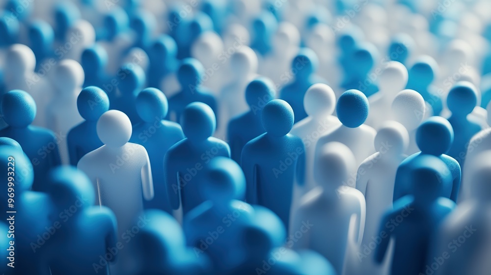 Fototapeta premium Abstract Crowd of Blue and White Figures