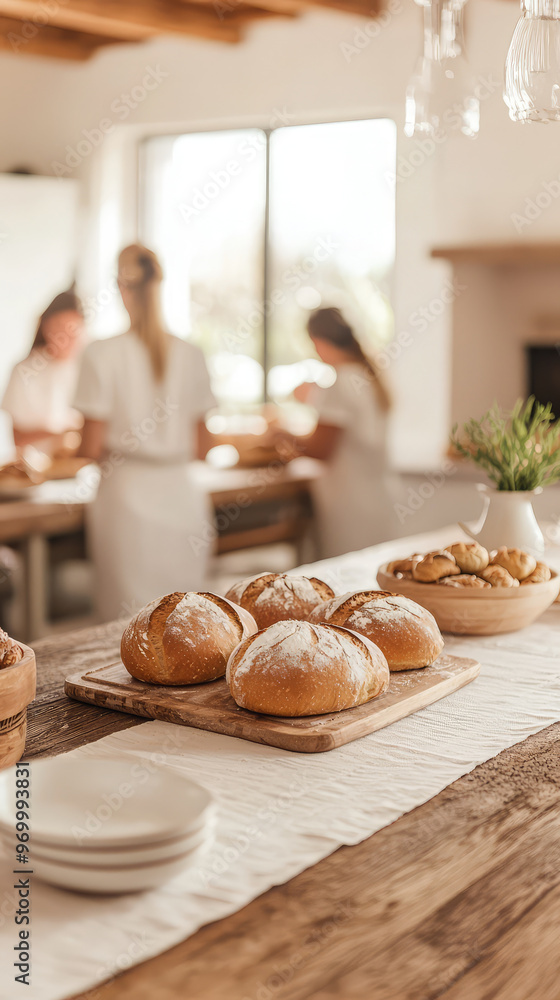 A serene view of bread making class with participants engaged in process A serene view of bread making class with participants engaged in process