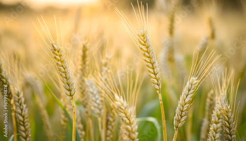 Close up of wheat ears. Field of wheat agriculture in summer 