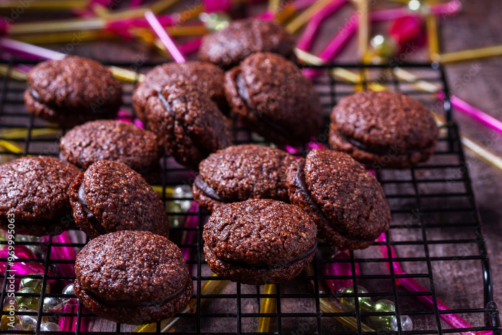 Baci de Alassio, Italian cookie made from nut dough and filled with chocolate ganache.