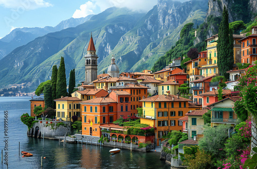 Landscape of Varenna Town on Como Lake photo