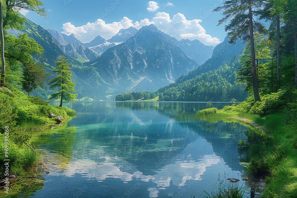 Fototapeta premium Sunny Summer Day at Hintersee Lake, Austria