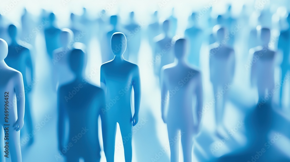 Abstract Crowd of Blurred White Figures with Blue Highlights Abstract Crowd of Blurred White Figures with Blue Highlights