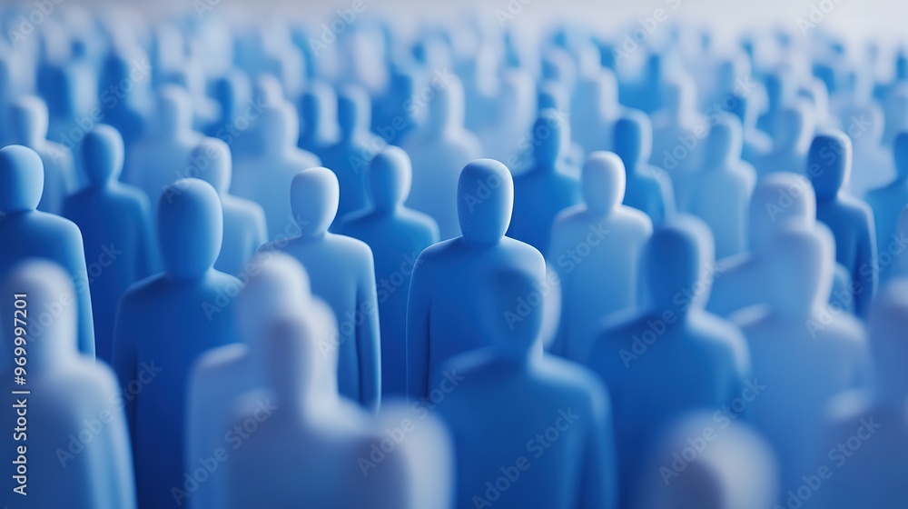 Obraz premium A Close-up of a Dense Crowd of Blue Silhouettes