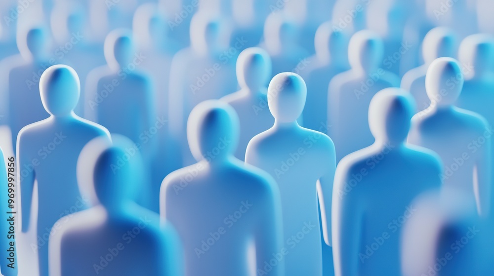 Abstract Crowd of Blurred White Figures with Blue Highlights Abstract Crowd of Blurred White Figures with Blue Highlights