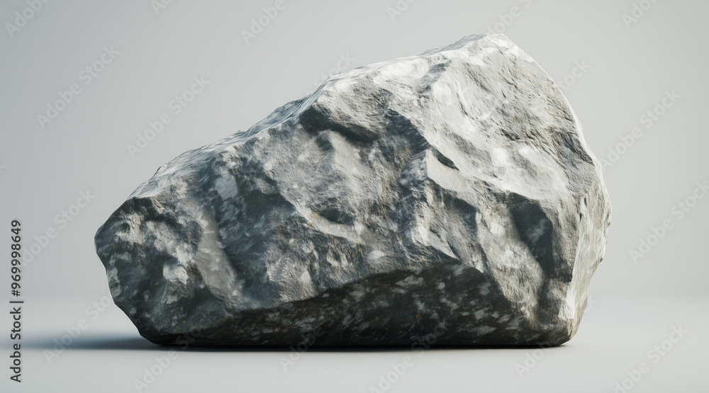 Naklejka premium A large grey rock sits on a grey background all by itself. isolated on a solid gray background. Illustrations 