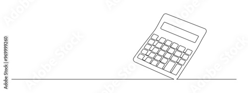 Calculator tool in one continuous line drawing. Counting tax and budget concept in simple linear style. Accounting finance in editable stroke. Doodle contour vector illustration