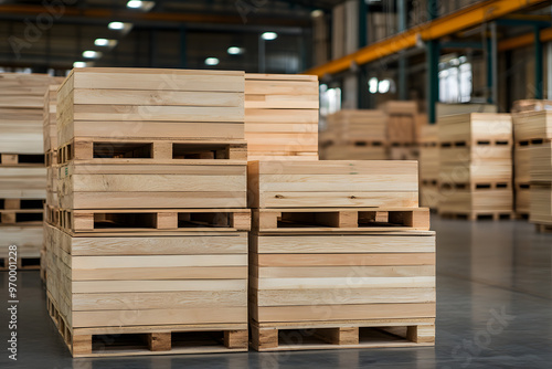 Wooden Boxes in Warehouse, Industrial Storage and Inventory Management