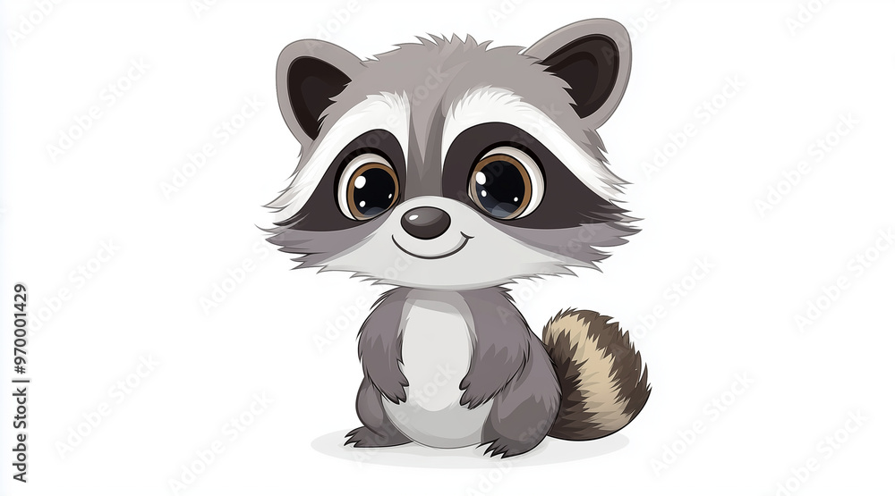 Obraz premium Illustration of a cute cartoon raccoon isolated on a white background. Cute cartoon animals. cartoons. Illustrations 